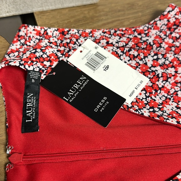 Lauren Ralph Lauren Nwt navy red white floral print wrap style zip dress - Picture 3 of 10